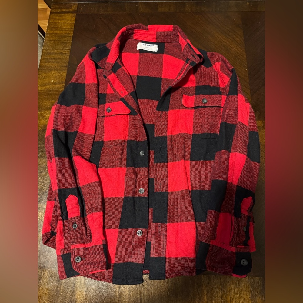 Old Navy Boys 10-12 Red and Black Plaid Flannel  Shirt